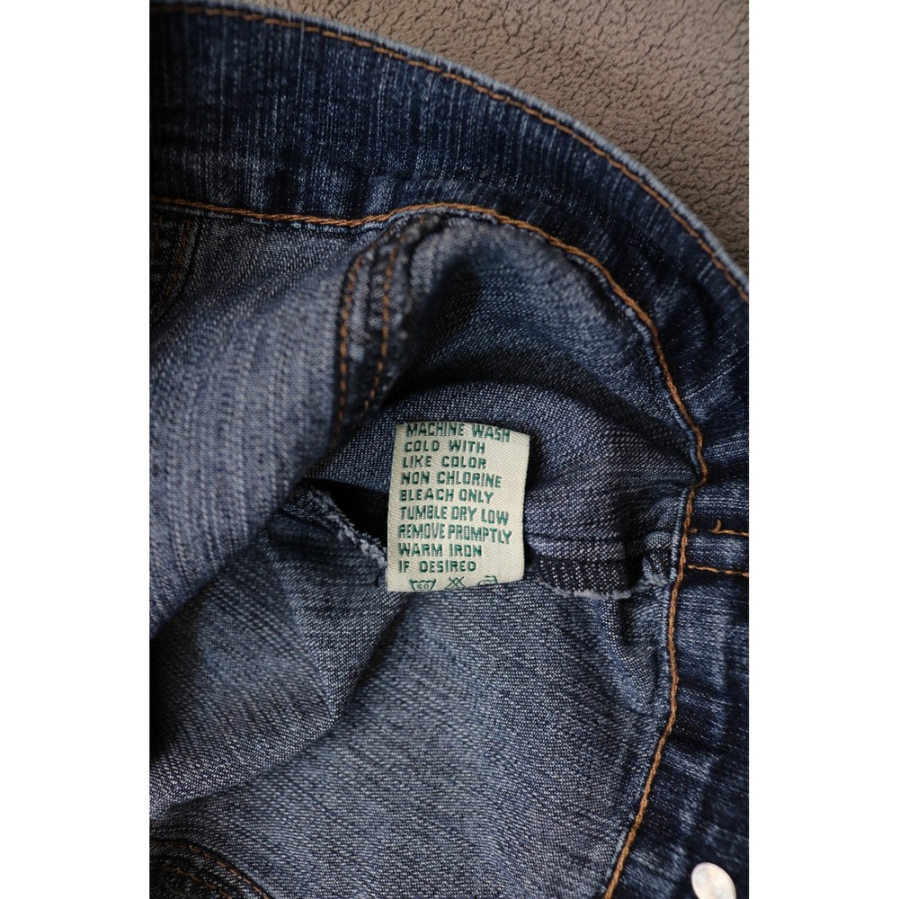 AC3998 Faded Denim Trucker Jacket Women Large Blue Stretch Buttons Casual 90s - Picture 11 of 15